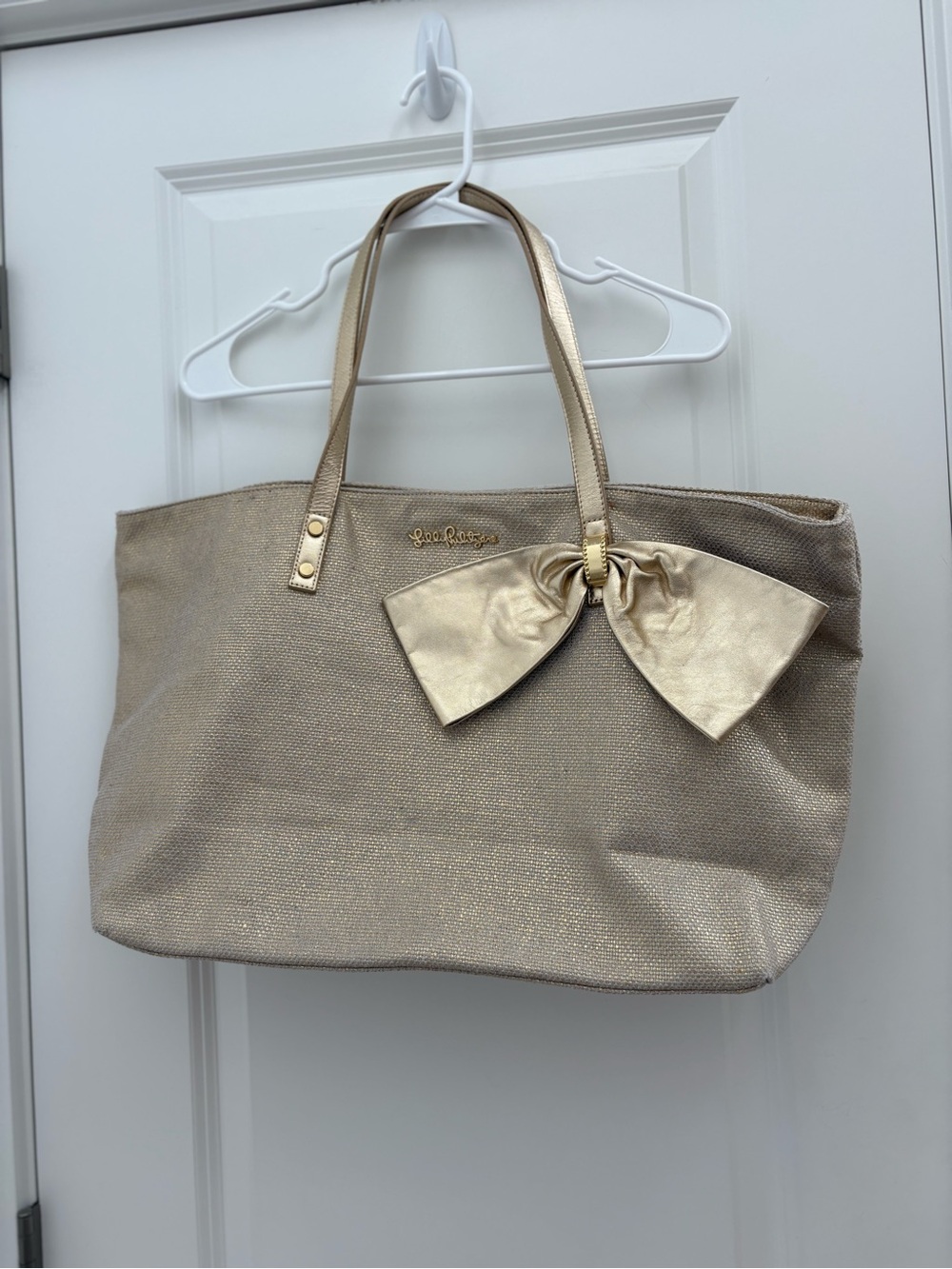 Lilly Pulitzer Metallic Gold Tote with Bow Accent